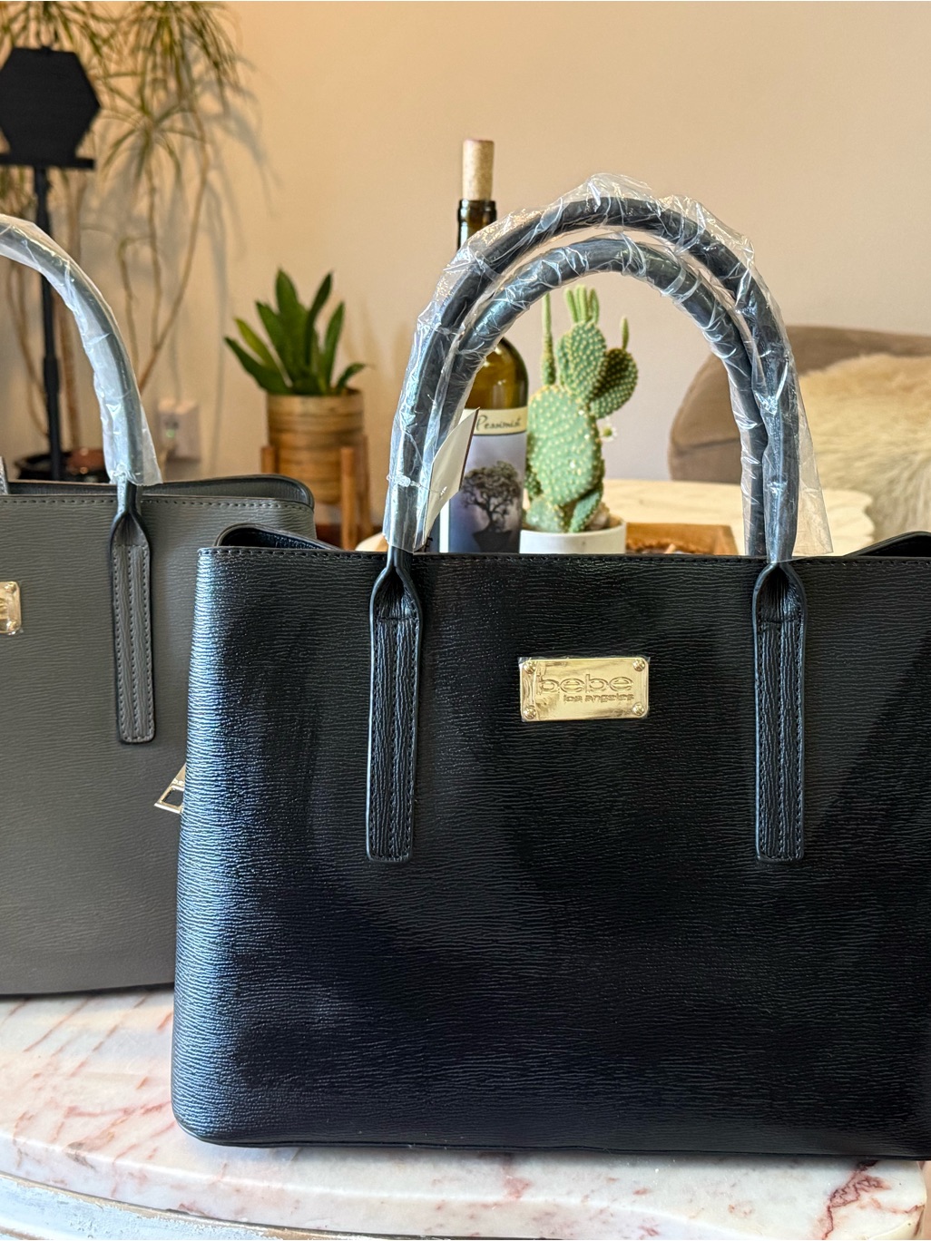 Bebe Black Textured Tote